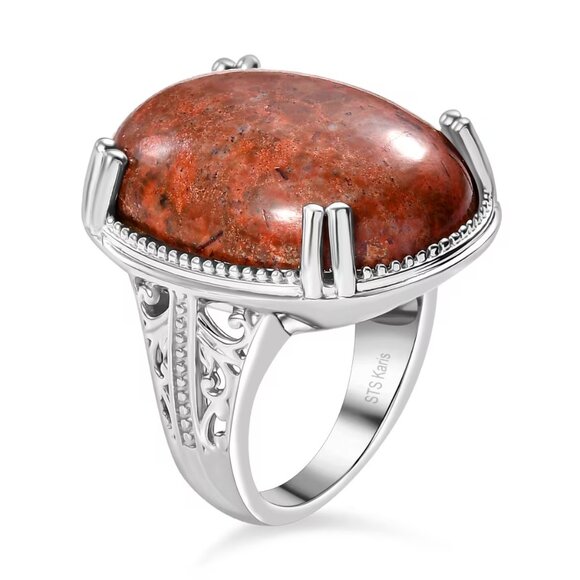 NWT Karis Poppy Jasper 20.90 ctw Solitaire Ring Platinum Bond Size 10 - Picture 1 of 5